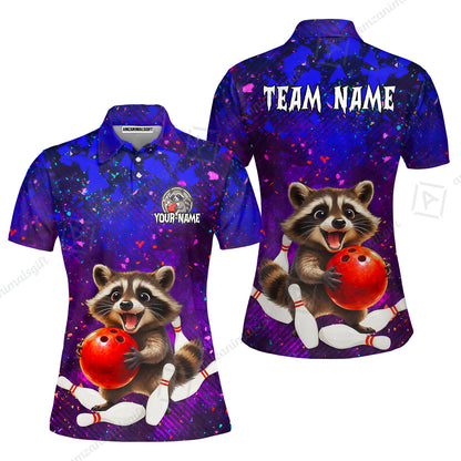Custom Bowling Jersey Polo Shirt, Funny Raccoon Bowling, Custom Bowling Jersey Team Shirt For Players With Name & Team Name