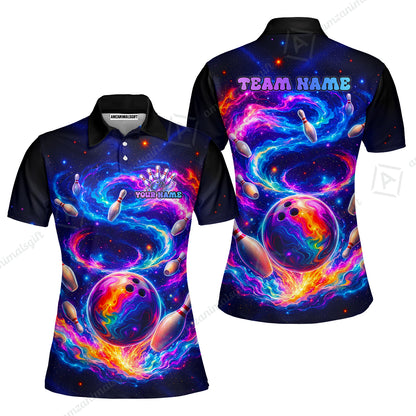Custom Bowling Jersey Polo Shirt, Galaxy Bowling World, Personalized Name And Team Name