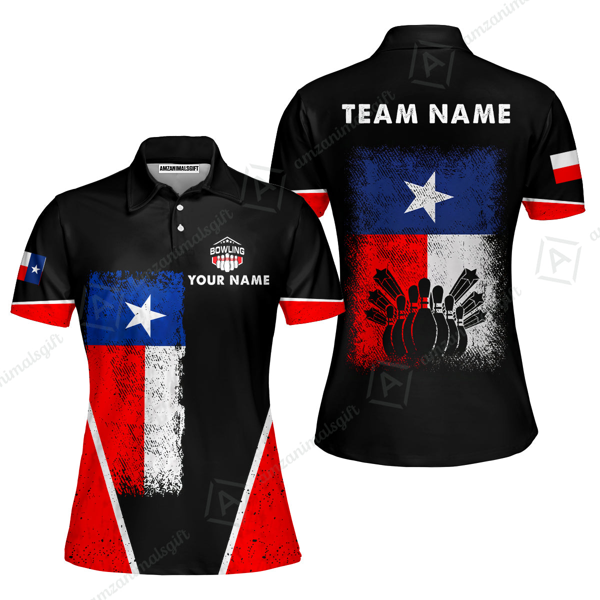 Custom Bowling Jersey Polo Shirt, Texas Stricker, Custom Bowling Jersey Team Shirt For Players With Name and Team Name