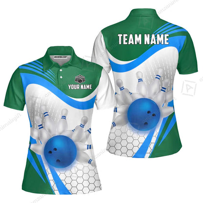 Custom Bowling Jersey Polo Shirt, Geometric Streamline & Fresh Mint, Custom Bowling Jersey Team Shirt For Players With Name & Team Name