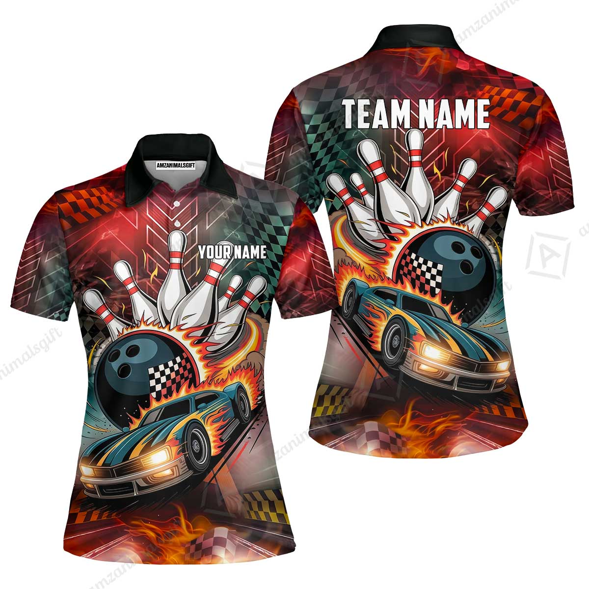 Custom Bowling Jersey Polo Shirt, Bowling Thunder Racing, Custom Bowling Jersey Team Shirt For Players With Name and Team Name