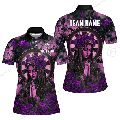 Custom Darts Jersey Polo Shirt, Gothic Madonna And Blue Rose, Custom Dart Jersey Team Shirt For Players With Name & Team Name