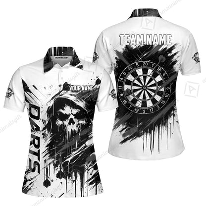 Custom Darts Jersey Polo Shirt, Grim Reaper Sketch Splatter, Custom Dart Jersey Team Shirt For Players With Name & Team Name