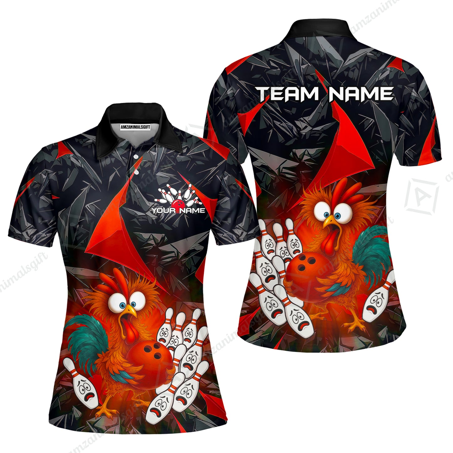 Custom Bowling Jersey Polo Shirt, Crazy Chicken Bowling Custom Bowling Jersey Team Shirt For Players With Name & Team Name