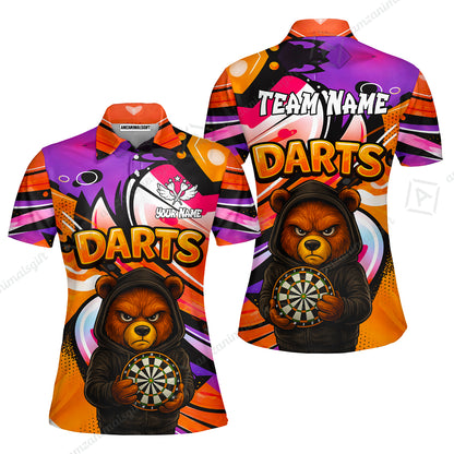 Customized Darts Team Uniform Shirt, Custom Darts Team Collar Quarter-Zip, Personalized Bear Darts Shirt with Name & Team Name