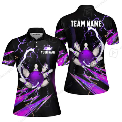 Custom Bowling Jersey Polo Shirt, Electric Strike & Neon Plasma, Custom Bowling Jersey Team Shirt For Players With Name & Team Name