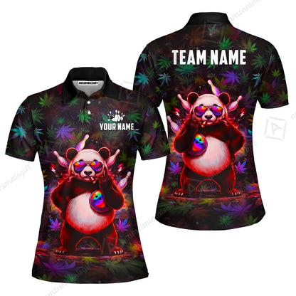 Custom Bowling Jersey Polo Shirt, Badass Stoner Panda & Psychedelic Leaves, Custom Bowling Jersey Team Shirt For Players With Name & Team Name