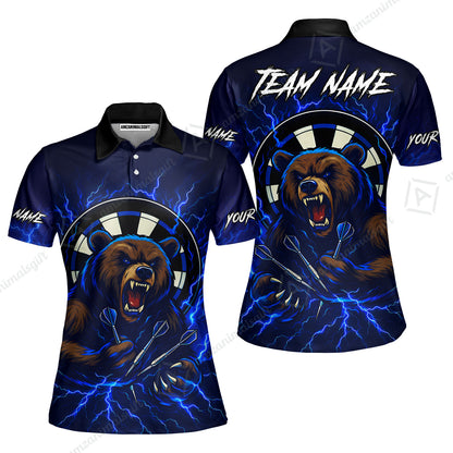Custom Darts Team Long Sleeve Polo Shirt, Personalized Bear Thunder Lightning Darts Shirt with Name & Team Name
