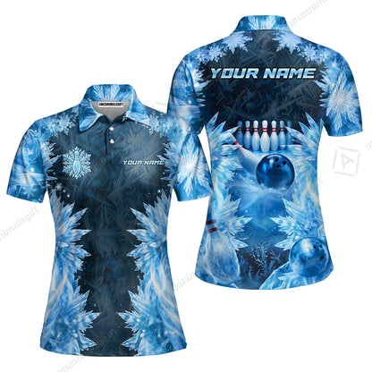 Custom Bowling Jersey Polo Shirt, Frozen Ice Crystal Strike, Custom Bowling Jersey Team Shirt For Players With Name and Team Name
