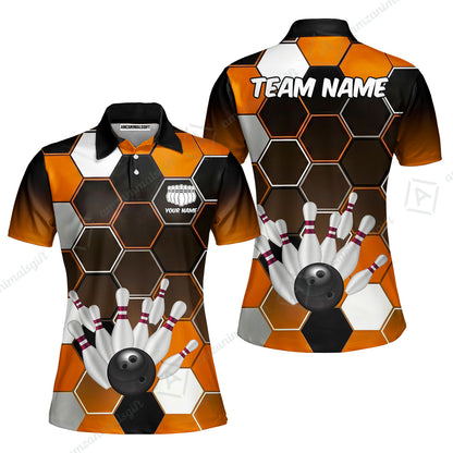 Customized Bowling Unisex Polo Shirt, Hexagon Pattern Bowling, Bowling Uniform - Personalized Name Team Name For Bowlers