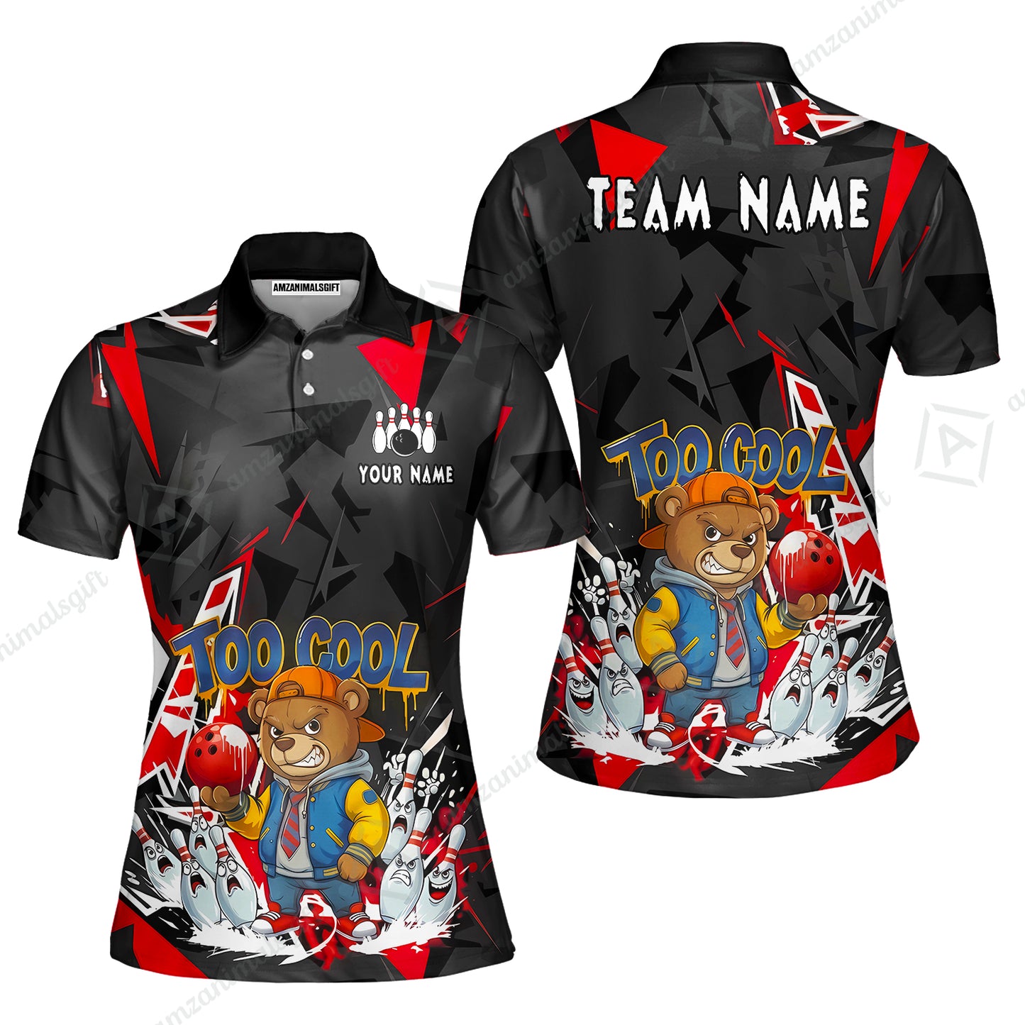 Custom Bowling Jersey Polo Shirt, Streetwear Style Bear Bowling, Custom Bowling Jersey Team Shirt For Players With Name & Team Name