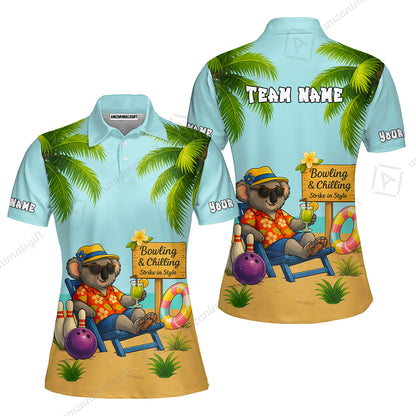 Custom Bowling Jersey Polo Shirt, Chilling Koala Bowling Custom Bowling Jersey Team Shirt For Players With Name & Team Name