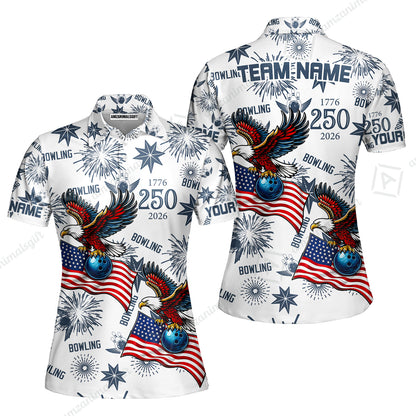 Custom Bowling Jersey Polo Shirt, USA 250 Years of Independence Bowling, Custom Bowling Jersey Team Shirt For Players With Name and Team Name