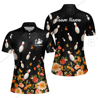 Custom Bowling Quarter Zip Polo Shirt, Floral Bowling, Custom Bowling Quarter Zip Polo Team Shirt For Players With Name & Team Name