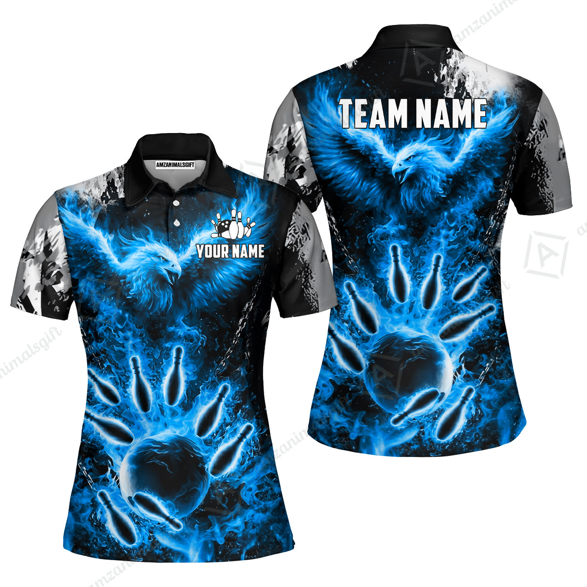 Custom Bowling Jersey Polo Shirt, Flaming Phoenix Bowling, Custom Bowling Jersey Team Shirt For Players With Name & Team Name