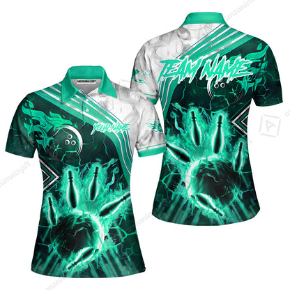 Customized Bowling Unisex Polo Shirt, Fire & Smoke Bowling Pins, Bowling Uniform - Personalized Name And Team Name