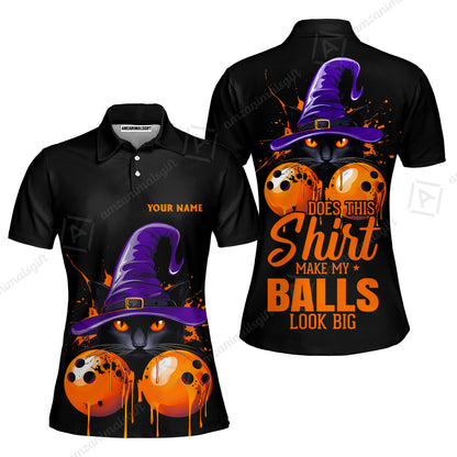 Custom Bowling Jersey Polo Shirt, Witch Cat Bowling, Does This Shirt Make My Balls Look Big, Personalized Name And Team Name