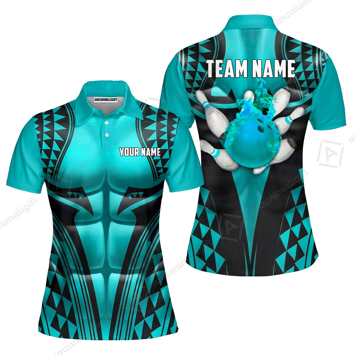 Custom Bowling Jersey Polo Shirt, Polynesian Strike, Custom Bowling Jersey Team Shirt For Players With Name & Team Name