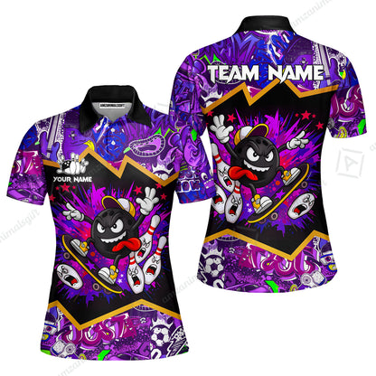 Customized Bowling Unisex Polo Shirt, Skater Bowling Ball Attack, Bowling Uniform, Personalized Name And Team Name