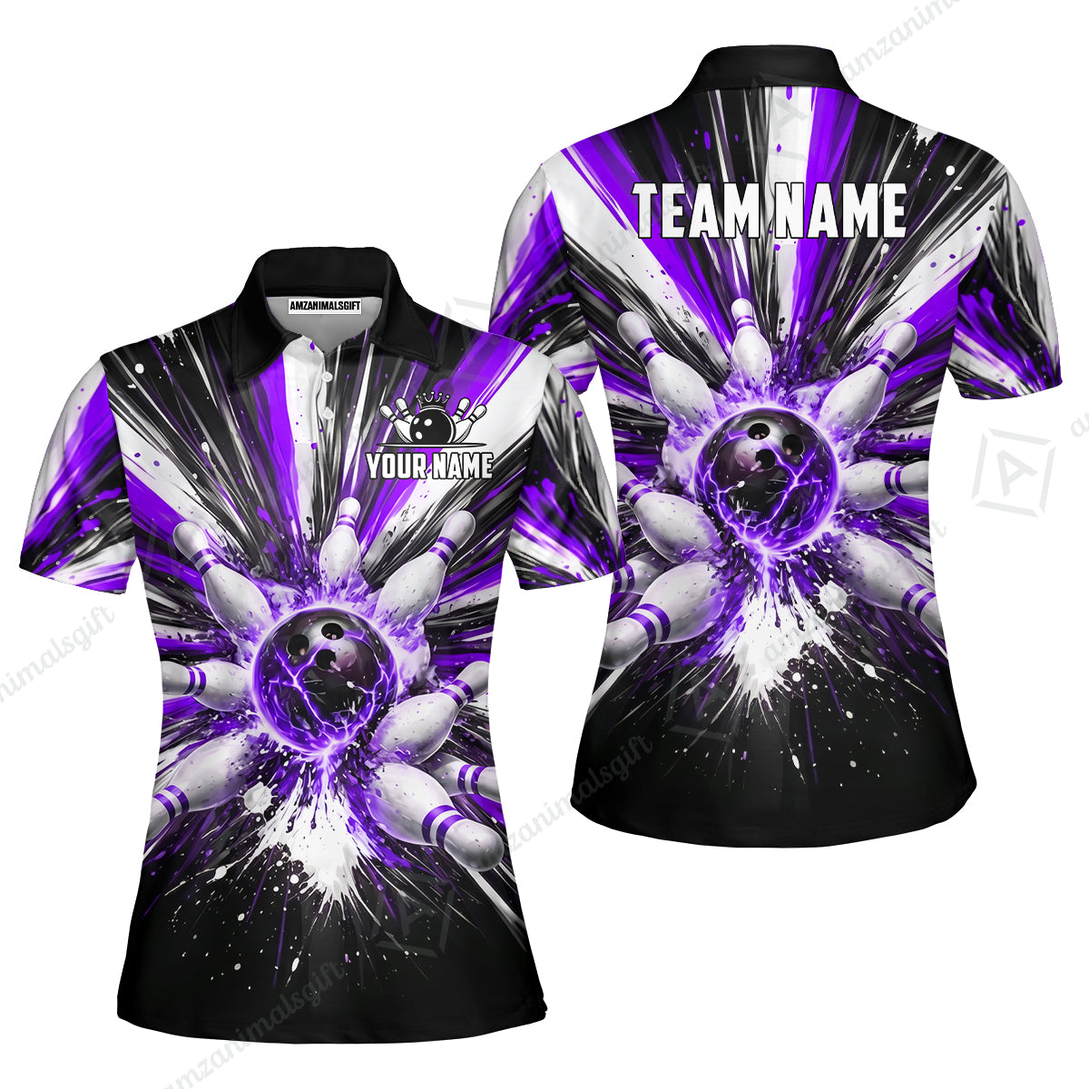 Custom Bowling Jersey Polo Shirt, Electric Burst Explosion, Custom Bowling Jersey Team Shirt For Players With Name and Team Name
