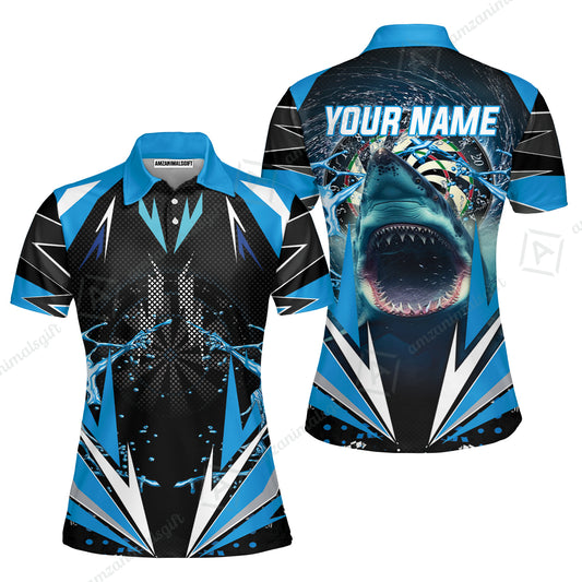 Shark And Darts Custom Name Women Polo Shirt, Whirlpool Bullseye Dartboard Personalized Women Polo Shirt- Gift For Darts Lovers, Friends, Team