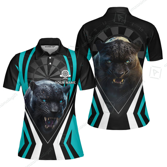 Black Panther And Darts Custom Name Women Polo Shirt, Bullseye Dartboard Personalized Women Polo Shirt- Gift For Darts Lovers, Friends