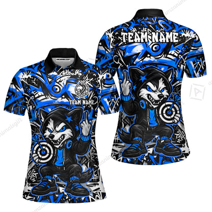 Customized Darts Team Uniform Shirt, Cool Cartoon Wolf With Dartboard, Personalized Name And Team Name