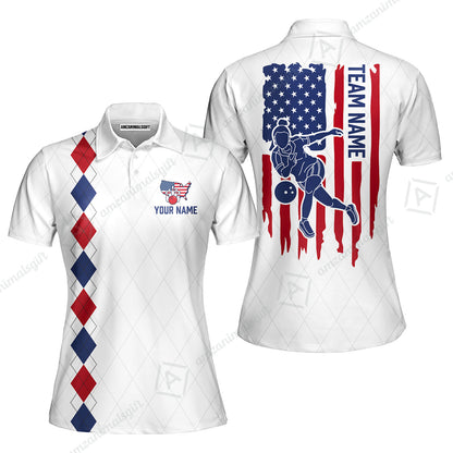 Custom Bowling Jersey Polo Shirt, Patriotic Argyle USA Flag Bowler, Custom Bowling Jersey Team Shirt For Players With Name & Team Name