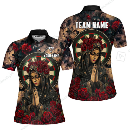 Custom Darts Jersey Polo Shirt, Gothic Madonna And Blue Rose, Custom Dart Jersey Team Shirt For Players With Name & Team Name