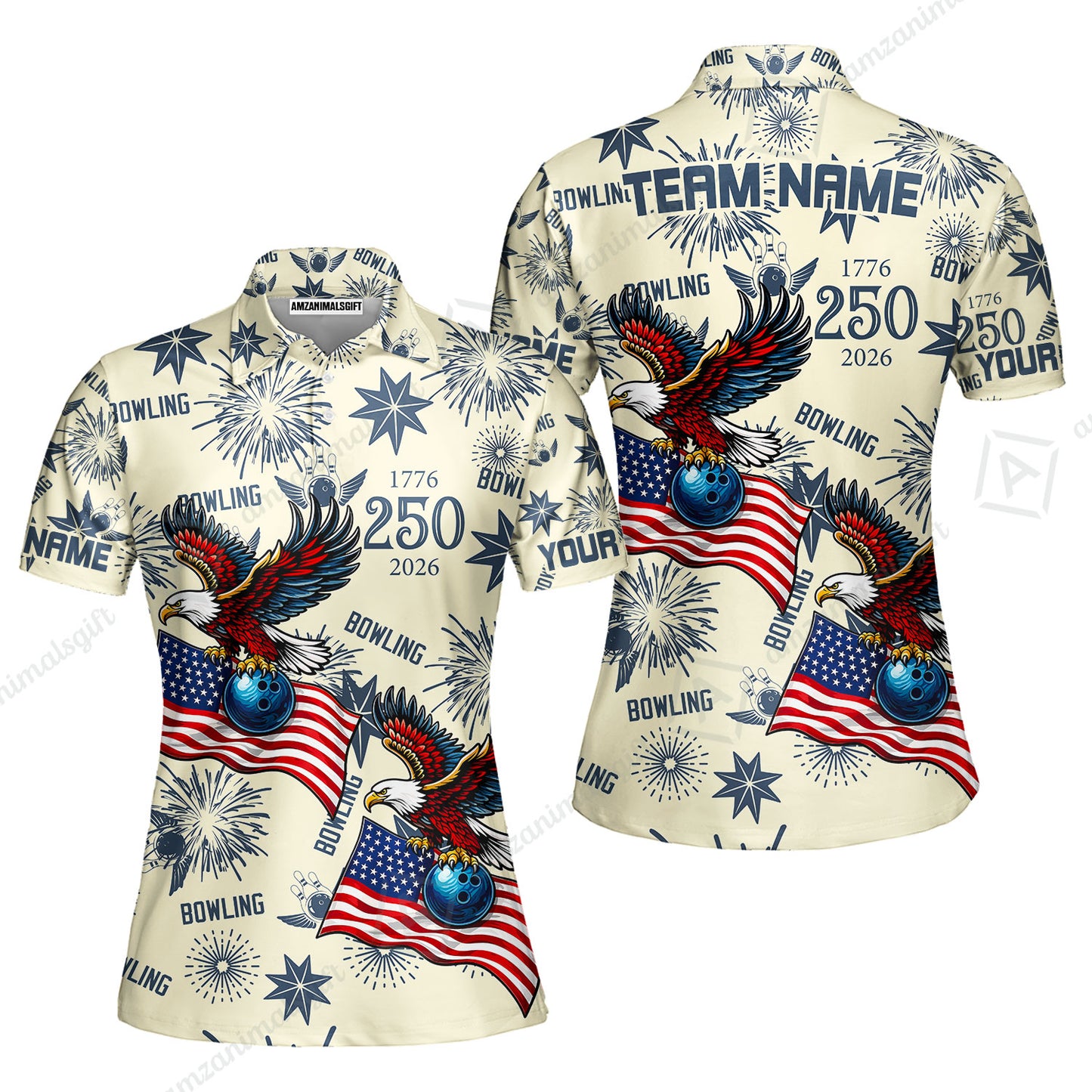 Custom Bowling Jersey Polo Shirt, USA 250 Years of Independence Bowling, Custom Bowling Jersey Team Shirt For Players With Name and Team Name