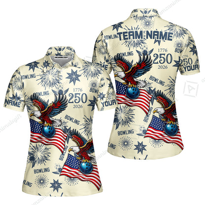 Custom Bowling Jersey Polo Shirt, USA 250 Years of Independence Bowling, Custom Bowling Jersey Team Shirt For Players With Name and Team Name