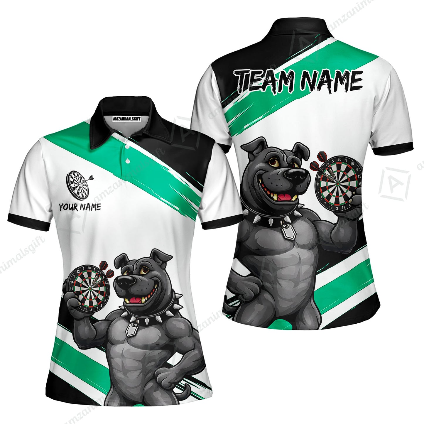 Custom Darts Jersey Polo Shirt, Pitbull Hold Dart Board, Custom Dart Jersey Team Shirt For Players With Name & Team Name