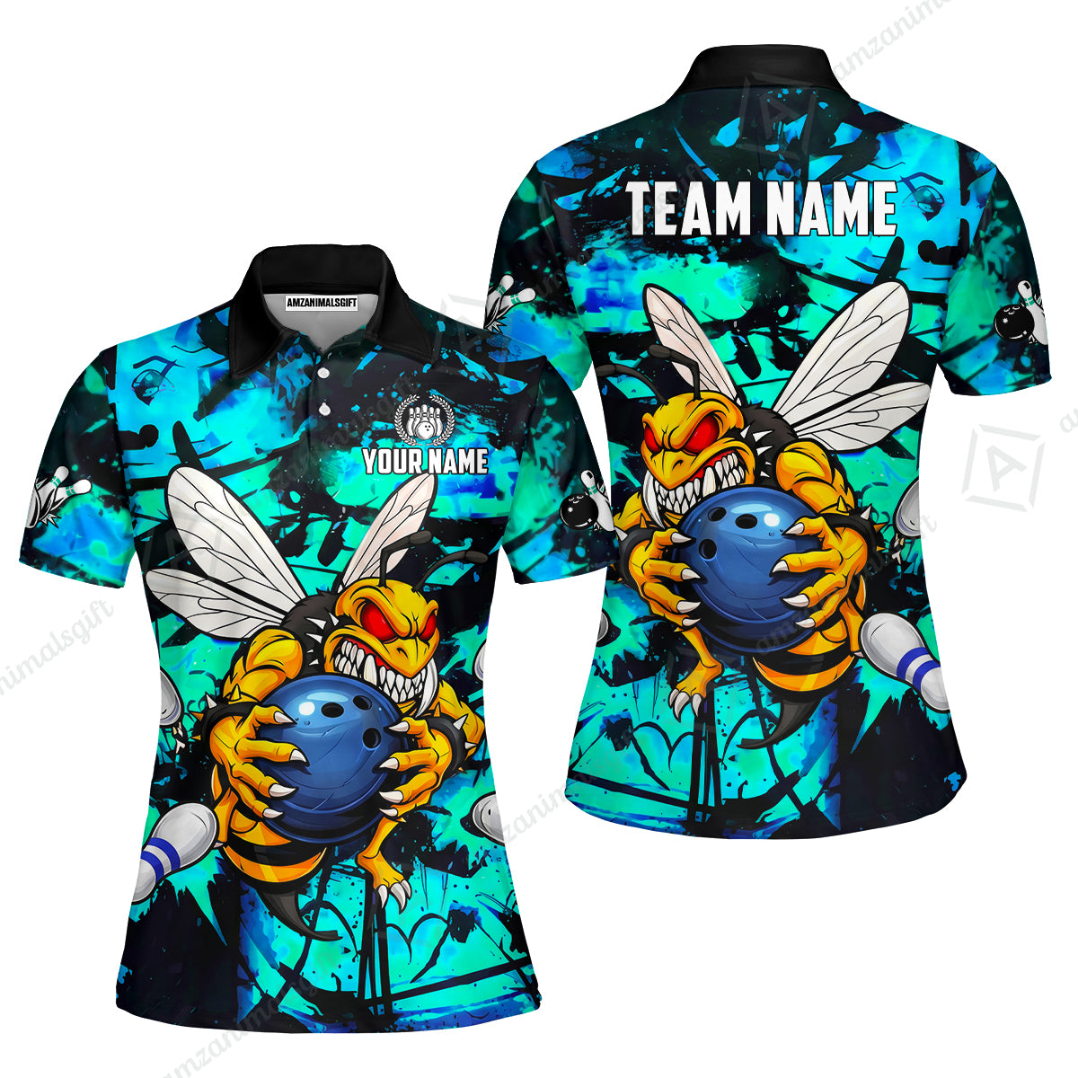 Custom Bowling Jersey Polo Shirt, The Wild Wasp Strike, Custom Bowling Jersey Team Shirt For Players With Name & Team Name