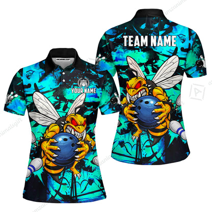 Custom Bowling Jersey Polo Shirt, The Wild Wasp Strike, Custom Bowling Jersey Team Shirt For Players With Name & Team Name