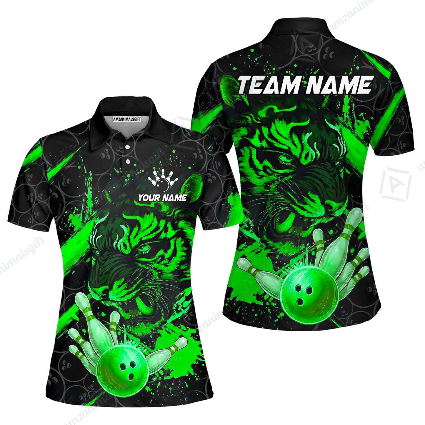 Customized Bowling Unisex Polo Shirt, Tiger Ball Striking Pins, Bowling Uniforms, Personalized Name And Team Name