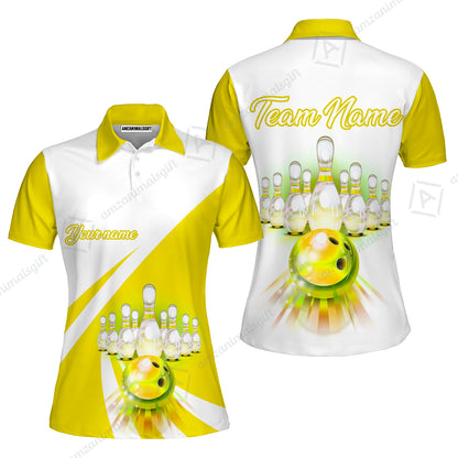 Bowling Customized Jersey White Yellow Shirt Rolling Bowling Tenpin Quarter Zip Shirt, Outfit For Bowlers, Bowling Team