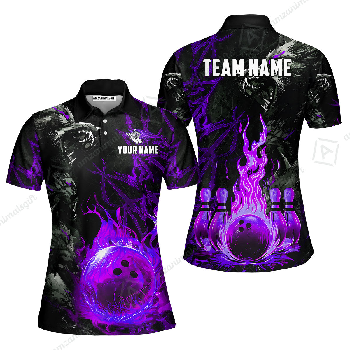 Custom Bowling Jersey Polo Shirt, Hellfire Werewolf & Crimson Strike, Custom Bowling Jersey Team Shirt For Players With Name & Team Name