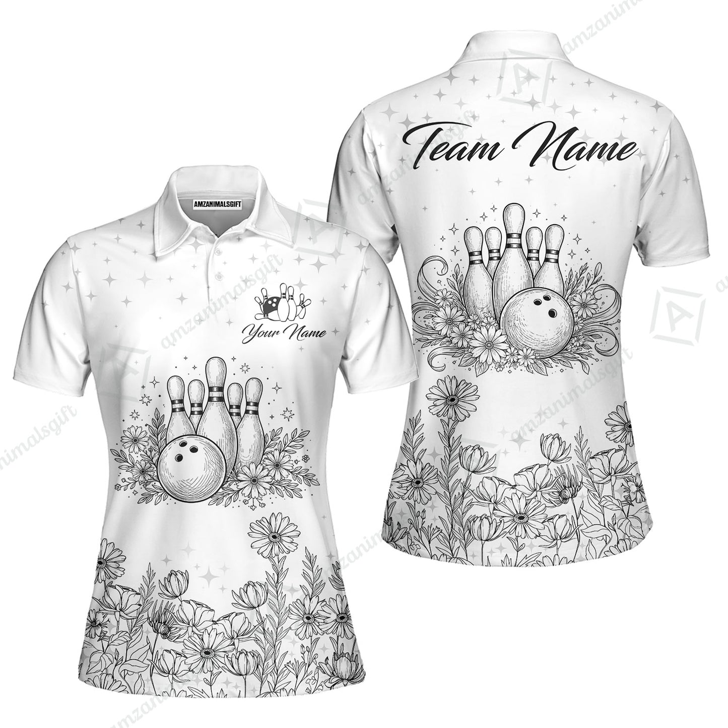 Custom Bowling Polo Shirt, Gerbera Flowers Bowling Custom Bowling Polo Team Shirt With Name & Team Name