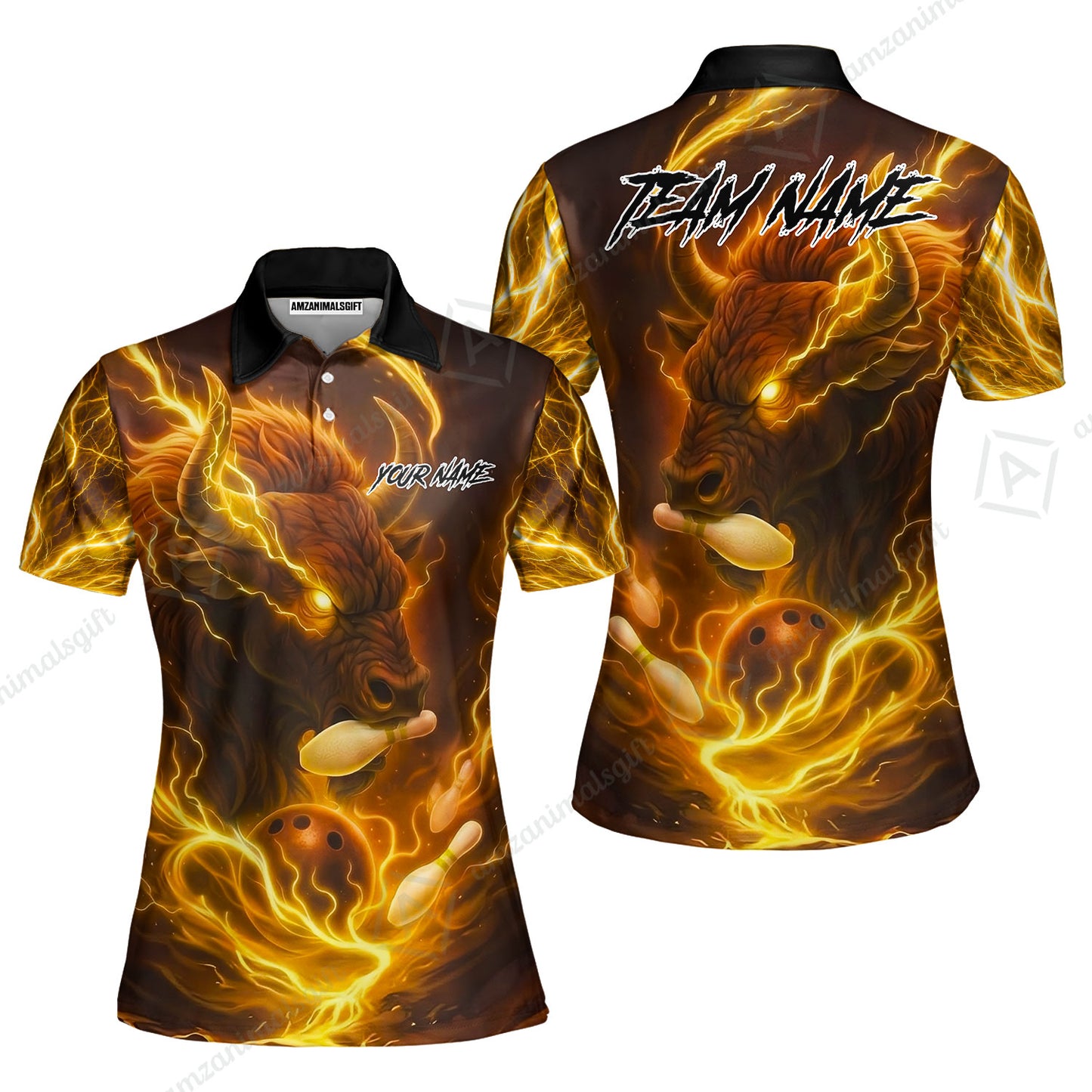 Custom Bowling Jersey Polo Shirt, Charging Bull Bowling Custom Bowling Jersey Team Shirt For Players With Name & Team Name