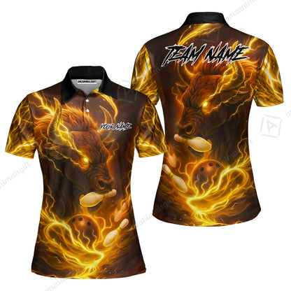 Custom Bowling Jersey Polo Shirt, Charging Bull Bowling Custom Bowling Jersey Team Shirt For Players With Name & Team Name