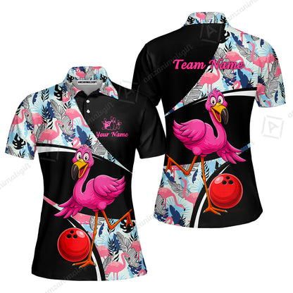 Custom Funny Cartoon Flamingo Bowling Jersey Polo Shirt, Custom Funny Cartoon Flamingo Bowling Jersey Team Shirt For Players With Name & Team Name