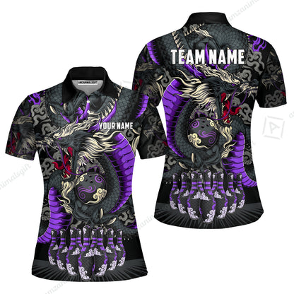 Custom Bowling Jersey Polo Shirt, Oriental Jade Dragon & Classic Clouds, Custom Bowling Jersey Team Shirt For Players With Name & Team Name