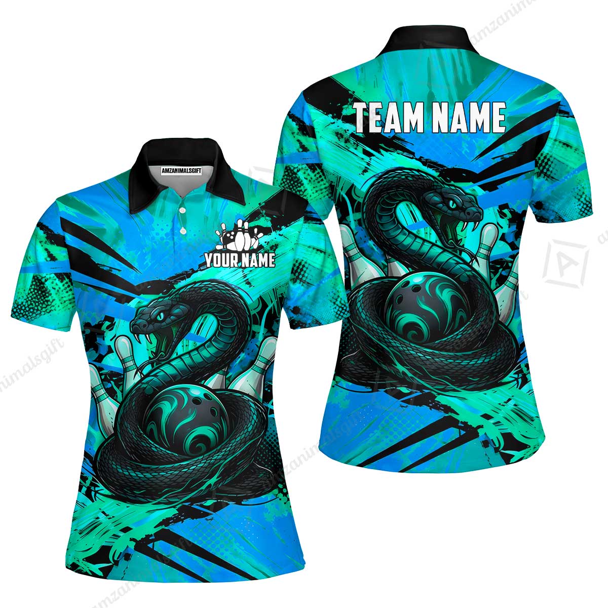 Custom Bowling Jersey Polo Shirt, Viper Venom Strike & Cyberpunk Splash, Custom Bowling Jersey Team Shirt For Players With Name & Team Name