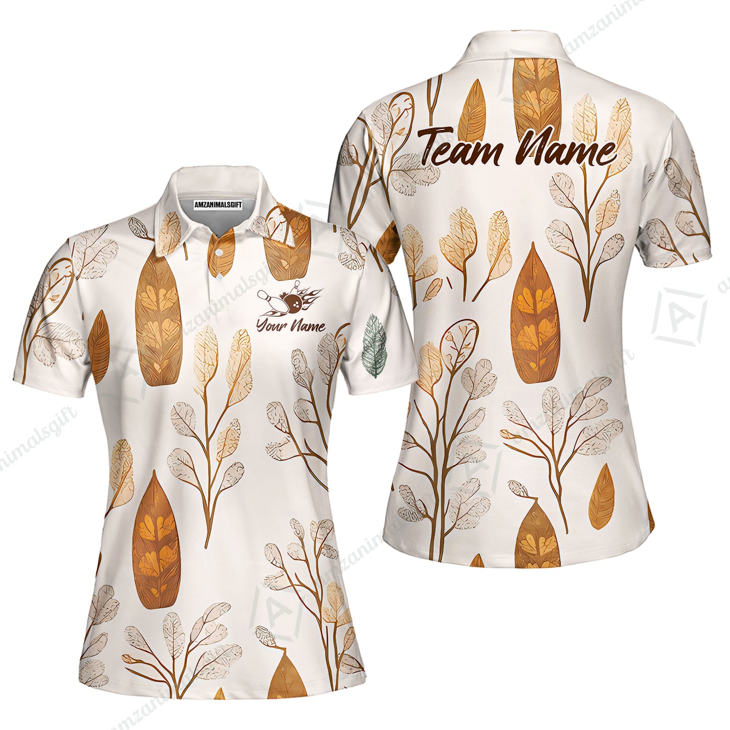 Custom Bowling Jersey Polo Shirt, Leave Pattern, Custom Bowling Jersey Team Shirt For Players With Name & Team Name