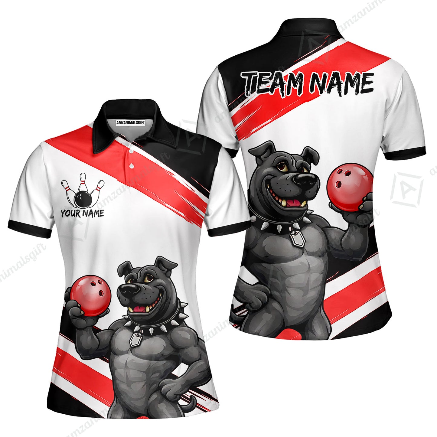 Custom Bowling Jersey Polo Shirt, Badass Dog Bowling Custom Bowling Jersey Team Shirt For Players With Name & Team Name