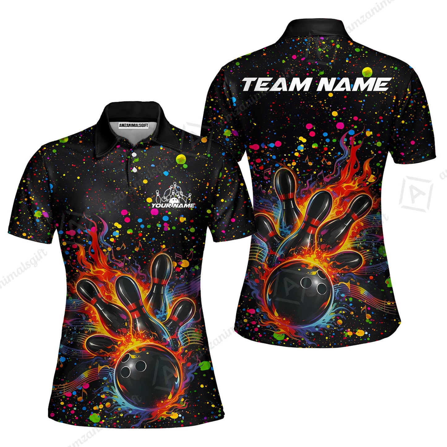 Custom Bowling Jersey Polo Shirt, Bowling Splash Paint Dot, Custom Bowling Jersey Team Shirt For Players With Name & Team Name