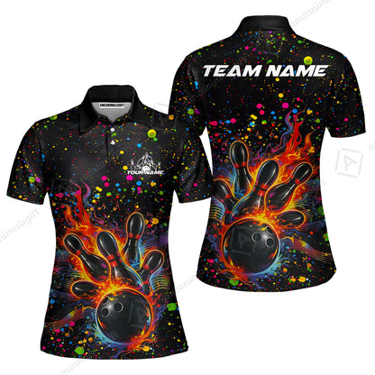 Custom Bowling Jersey Polo Shirt, Bowling Splash Paint Dot, Custom Bowling Jersey Team Shirt For Players With Name & Team Name