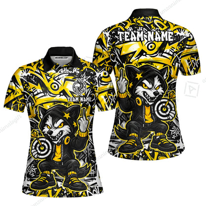 Customized Darts Team Uniform Shirt, Cool Cartoon Wolf With Dartboard, Personalized Name And Team Name
