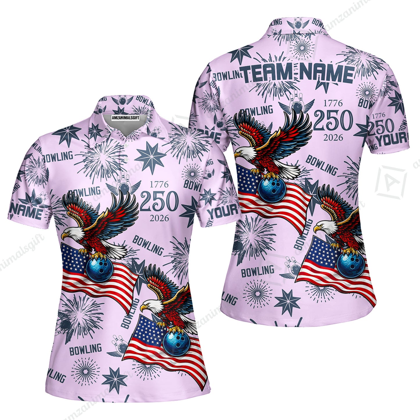 Custom Bowling Jersey Polo Shirt, USA 250 Years of Independence Bowling, Custom Bowling Jersey Team Shirt For Players With Name and Team Name