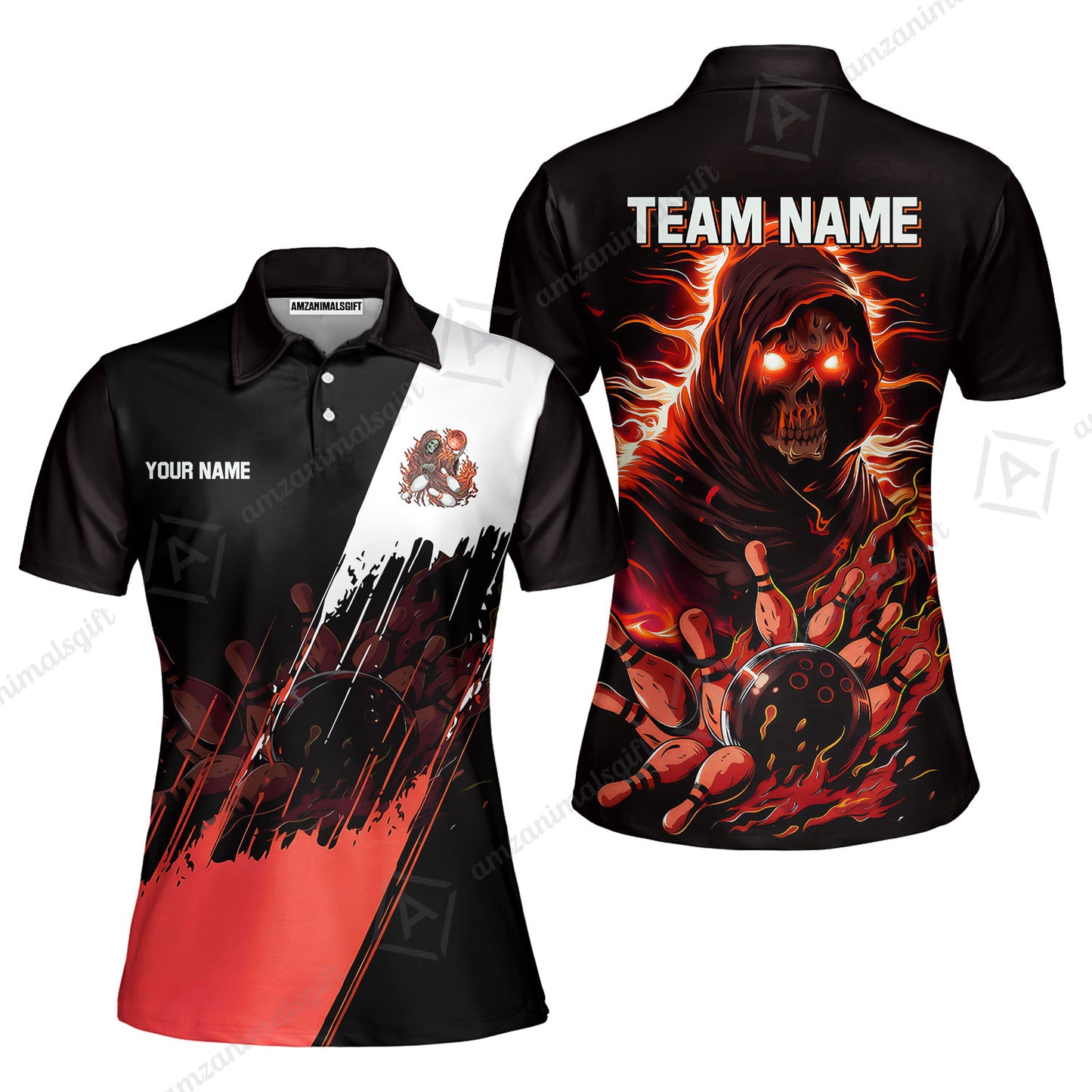 Custom Bowling Jersey Polo Shirt, Glow Reaper Bowling Custom Bowling Jersey Team Shirt For Players With Name & Team Name